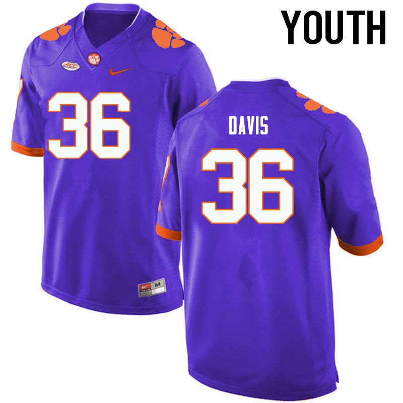 Youth Clemson Tigers #36 Judah Davis College Football Jerseys-Purple